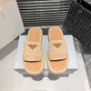 Designer Sandals Slippers Triangle Buckle Raffia Straw Espadrille Shoes Women Thick Bottom Sandals Slip Mules Slides Lady Platform Wedges Square Toe Flip Flops