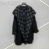 Manteau en cachemire à capuche pour femmes, mélange de laine, classique, col bleu marine, lettre imprimée, R61O