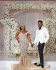 2023 OKT ARABIC ASO EBI Plus Size Champagne Mermaid Wedding Dress Beaded Paljett spets brudklänningar klänningar ZJ254