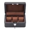 3 Slots läderklocka Box Case Black Mechanical Watch Organizer With Lock Women Jewelry Storage Holder Gift Case T200523300O