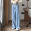 Women's Jeans American Ins Fashion Y2k Womens High Waist Loose Wide Leg Slit Hem Solid Denim Pants Casual Streetwear Female Clothes