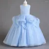 Abiti da ragazza Blu cielo Fiore per ragazze Per matrimoni Festa di gala O-Collo alla caviglia con volant Paillettes Compleanno per bambini Abito da principessa 2023