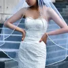 Bridal Veils MZA64 Beaded Edge Wedding Veil Diamond Chain Hair Accessories 1 Tier Soft Fingertip Length Tulle