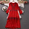 الفساتين غير الرسمية الربيع طويلة الأكمام A-LINE WOLING ELESANT PARTING SMASTY RANKWAY BOHO BOHO High WEAIST Summer Vintage Dress 2023