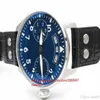 Édition pour hommes Big Pilot 52850 Cadran bleu avec marqueurs numériques Réserve de marche Indicateur de réserve automatique en cuir noir montres206H