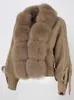 Women's Fur Faux Fur OFTBUY Winter Women Casual Real Fur Collar Fashion Short Warm Loose Knitted Jacket with Natural Fur Placket Coat 230926
