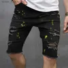Men's Jeans New Men Summer Streetwear Slim fit Ripped Denim Shorts Stylish Holes Solid Casual Straight Jeans Male Five-point Pants L230927