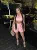 Survêtements pour femmes WLWXR Summer Casual 2 Two Piece Set Tenues Femmes Bandage Dos Nu Bandage Moulante Crop Top Skinny Creux Out Zipper Biker Shorts