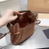 Vintage Brown Leather Handbags Drawstring Designer Luxury tote bag Classic Letter Hardware Buckle Bucket Bag Genuine Suede Leather Women Crossbody Sho x09a#