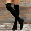 Bottes Mode mince sur le genou bottes femmes automne hiver court en peluche bottes longues femme noir troupeau talon bas cuisse haute Botas grande taille T230927