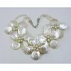 Halsband-Stil, weiße Süßwasserperlen mit Muschelblumen-Halskette für Damenmode, 50,8 cm