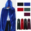 Men's Hoodies Adult Halloween Velvet Cloak Cape Hooded Medieval Costume Witch Wicca Vampire Dress Coats For Men Women