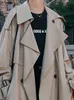 Women's Trench Coats Lautaro Spring Autumn Long Flowy Oversized Casual Trench Coat for Women Belt Double Breasted Loose Korean Fashion 230926