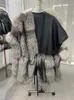 Pelle da donna in ecopelle di alta qualità di lusso da donna femminile vera pelliccia argento esterno in vera pelle di pecora oversize cappotto per il tempo libero allentato 230927