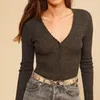 Kvinnors tröjor Aich Mirror Solid Jacquard Knit Button Sweater Wavy Edge V-ringen Långärm Slim Fit Female Pullover Casual Mysiga damer Top