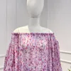 Kadınlar bluzlar yüksek kaliteli 2023 çiçek baskı vintage elastik uzun fener kollu kadın rahat üstler