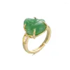 Cluster Rings Natural Brass Plated 18K Gold Inlaid Jade Ring Open Buddha For Women Green Jewelry