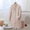 Mulheres Trench Coats Mulheres Single-breasted Midi Casaco Outono Inverno Ultra Light Down Parka Feminino Pato Branco Jaqueta Quente Outwears