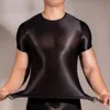 Men's T-Shirts Men Oil Shiny T-Shirt Glossy Smooth Tee Man Sexy Tight See Through Short Sleeve Tops O Neck Shirts Gay Male Gym Yoga Sport Wear 230927