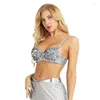 Stage Wear Femmes Paillettes Hauts de danse Soutien-gorge Ventre Costume Festival Rave Party Performance Clubwear