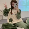 Vêtements de nuit pour femmes Automne Hiver Kawaii Cartoon Pyjama Ensembles Femmes Pyjamas Plaid Flanelle Loung Fille Pijama Mujer Nuit Costumes Homewear