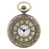 Pocket Watches Classic Bronze Cover Watch For Men Half-hollow With Roman Numerals Dial Women Pendant