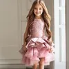 Vestido de princesa hinchada para niña de flores, tutú rosa, vestido de fiesta formal de cumpleaños para niña, vestido de celebración para niños, vestido para niña, falda con volantes y lazo