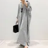 カジュアルドレス長袖ストライプルーズマキシシャツドレスkaftan y2k服レディースイスラム教徒のアバヤ