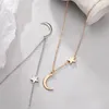 Stainless Steel Delicate Forever Love Heart and Moon Star Through Pendant Womens Necklace Available in Gold Silver tones2073