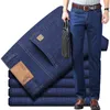 Jeans masculinos fino verão algodão estiramento de alta qualidade meados de cintura alta negócios casual reto clássico rua moda