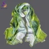Scarves BYSIFA|Brand Blue Green Silk Scarf Bufanda Women's Fashion Green Field Design Pure100% Silk Scarf Shawl Echarpe 170*53cm 230927