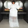 Vêtements ethniques L-4XL Robes africaines de grande taille pour femmes Automne Demi-manches Col V Noir Blanc Rose Bleu Maxi Robe