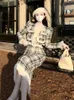 Tweedelige jurk herfstrokpak Franse stijl rokkostuums Socialite elegante geruite kwastje tweed jas hoge taille rokkostuums 230927