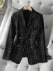 Ternos femininos tamanho grande preto branco xadrez senhoras casual blazer feminino outono inverno manga longa duplo breasted casaco botão jaqueta