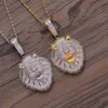 Hip Hop Copper Set Zircon Dominant Male Necklace 3D Lion Head Pendant Chain