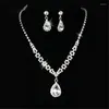 Pendant Necklaces Water Drop Rhinestone Long Full Crystal Silver Plated Necklace & Earrings Elegant Bridal Wedding Jewelry Set