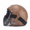 Casques de moto Open Face3 / 4Casque de moto en cuir PU Rétro Moto Helm Moto Bike Motocross avec pour hommes femmes personnalisé