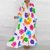 Vestidos casuales 2023 Primavera Otoño Estampado de flores Manga larga Vestido suelto de un solo pecho Moda Mujer V Cuello Camisa plisada