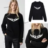 スウェットシャツ23aw Zadig Voltaire Women Designer Hoodies New ZV Print Classic Styleカジュアルな汎用性の高い長袖ブラックラウンドネックコットンルーズ女性プルオーバーセーター