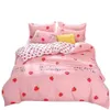 4 Stuks Roze Aardbei Kawaii Beddengoed Set Luxe Queen Size Lakens Kinderen Quilt Zacht Dekbed Katoenen Beddengoed Sets Voor meisje C1266y