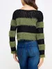 Women's Sweaters Autumn Winter Women Contrast Color Knitted Sweater Chic Long Sleeve Crew Neck Hollowed Striped Fuzzy Pullover Knitwear