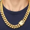 Hip hop style stainless semi round grinding inlaid buckle Cuban chain color gold silver titanium steel full diamond necklace
