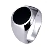 Bagues de cluster Véritable S925 Bague en argent sterling pour hommes femmes 2023 Fashion Round Black Cystal Colle Pure Argentum Simple Punk Bijoux