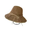 넓은 챙 모자 2023 밀짚 모자 여성 한국 버전 여름 해변 해변 수제 버킷 야외 태양 보호 모자 고르 라스 무제어