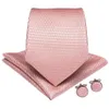 Mens Neckite Pink Solid Silk Wedding Tie For Men Fashion Bussiness Party Hanky Cufflinks Ring Tie Set DiBanGu Designer JZ02-71951336f