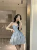 Casual Dresses Vintage Long Luxury Evening Prom Dress Women Party Wedding Shiny Vestidos Sweetheart A-line Blue Graduation Strap