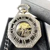 Embossed Hollow Mechanical Watch Octagon Silver Roman Mechanical Pocket Watches