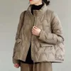 Mulheres para baixo parkas jaqueta moderna mulheres inverno gola pena puffer casaco 90% pato branco cor sólida outerwear 230927