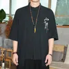 Mäns casual skjortor chinoiserie sommar tang kostym kort ärm skjorta stativ krage pan knapp halva plus storlek 5xl-m bomullslinne topp