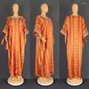 Ethnic Clothing Autumn Elegant 2023 Short Sleeve V-neck Orange Green Long Dress Muslim Fashion Abaya African Dresses For Women